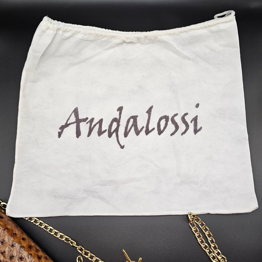 Andalossi Ostrich Embossed Leather Crossbody Flap Chain Shoulder Bag‎ Gold Tan - Picture 7 of 16
